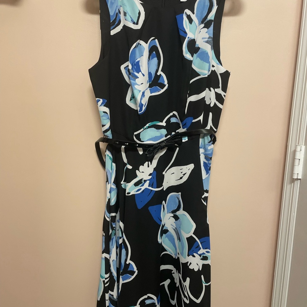 Elle Black and Blue Floral Midi Dress